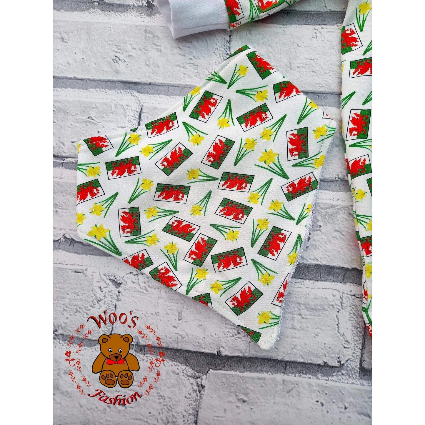 Gift Set - Babygro, Hat, Bib, Mittens and Booties - Daffodil and Dragon Flag Print
