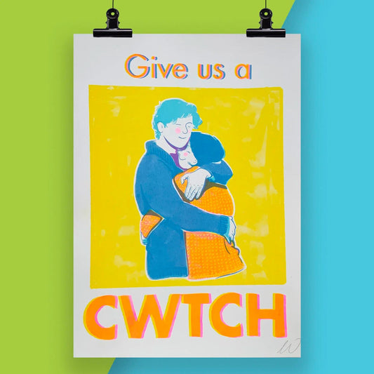 Print - Risograph - Give us a Cwtch / Cuddle - A3