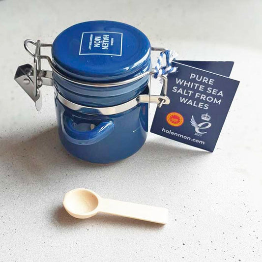 Halen Môn Salt - Mini Ceramic Clamp Top Canister Jar - Original Pure - Blue