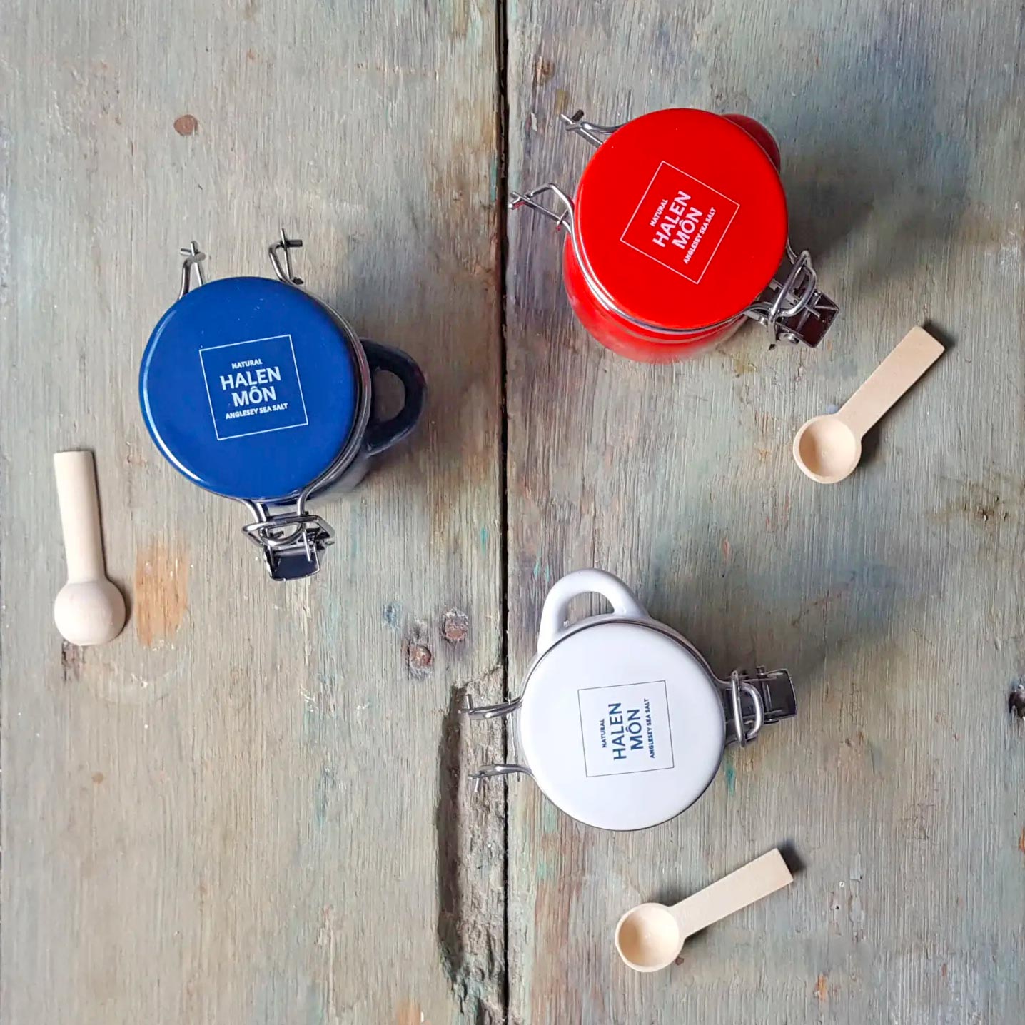 Halen Môn Salt - Mini Ceramic Clamp Top Canister Jar - Original Pure - Blue