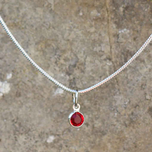 Birthstone Crystal Pendant - Silver Necklace - Welsh Language - July / Ruby