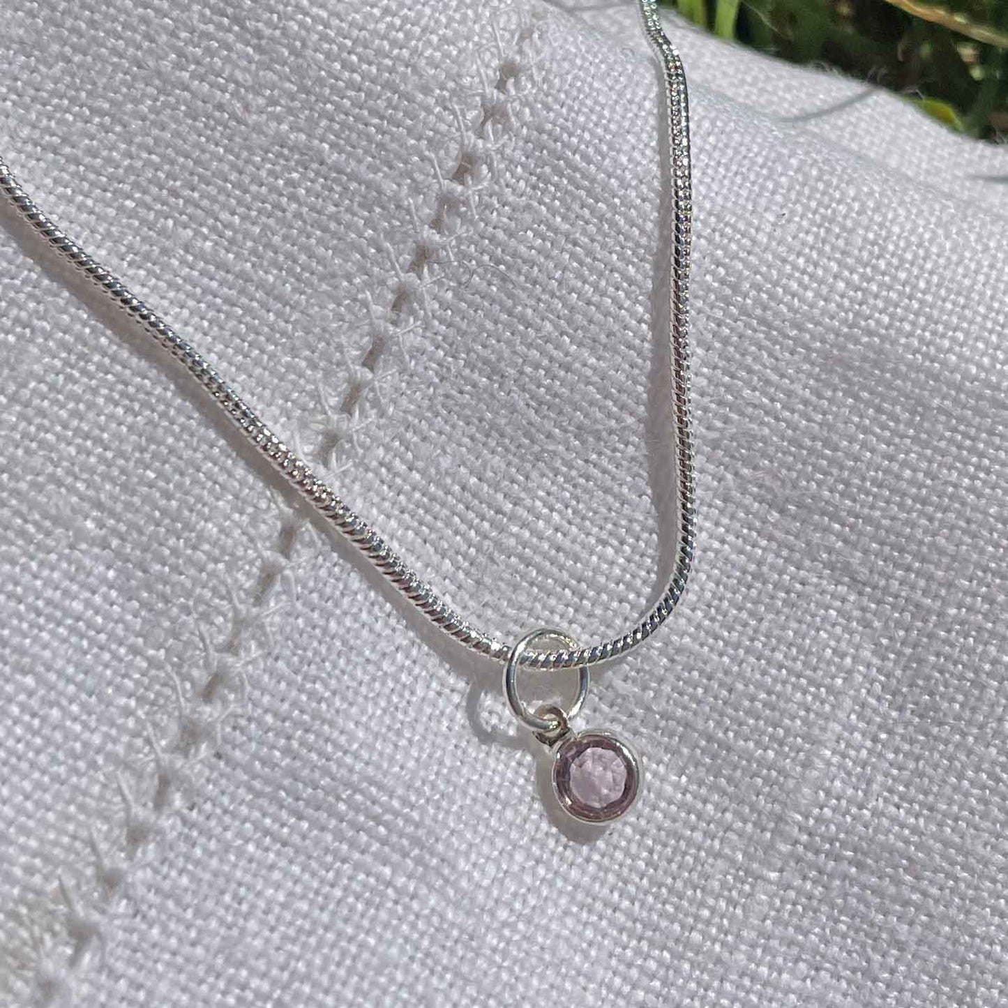 Birthstone Crystal Pendant - Silver Necklace - Welsh Language - June / Light Amethyst