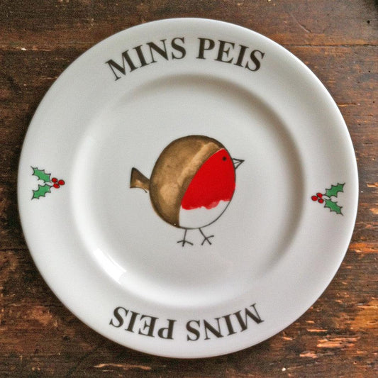 Plate - Cheeky Robin - Mince Pies - Mins Peis-Kitchen-The Welsh Gift Shop