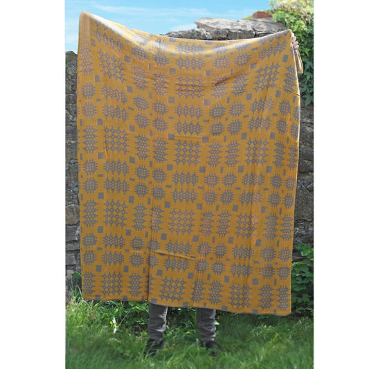 TRADE Throw / Blanket - Welsh Tapestry Print - Mustard & Grey