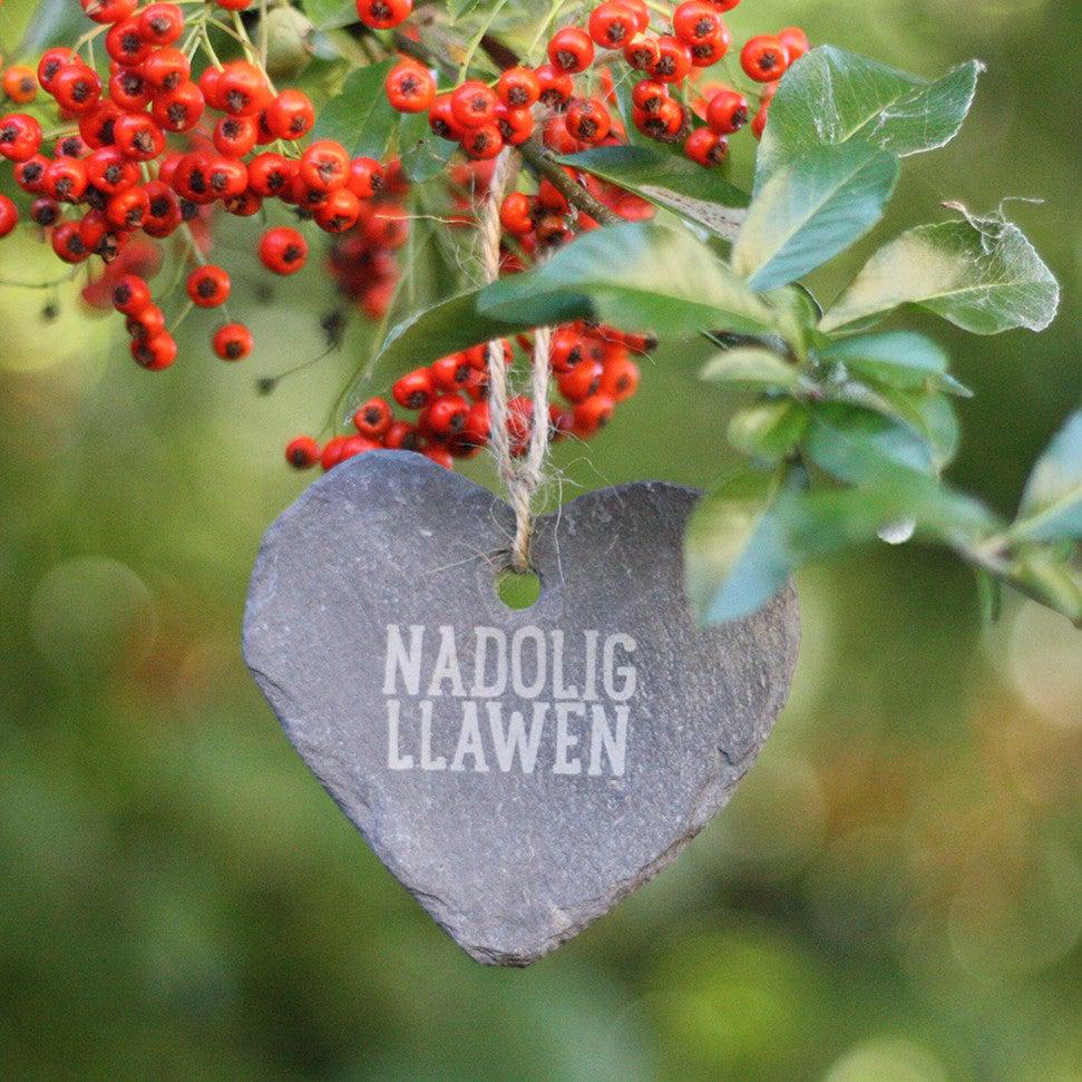 Slate Heart - Hand Made in Wales - Nadolig Llawen - Merry Christmas