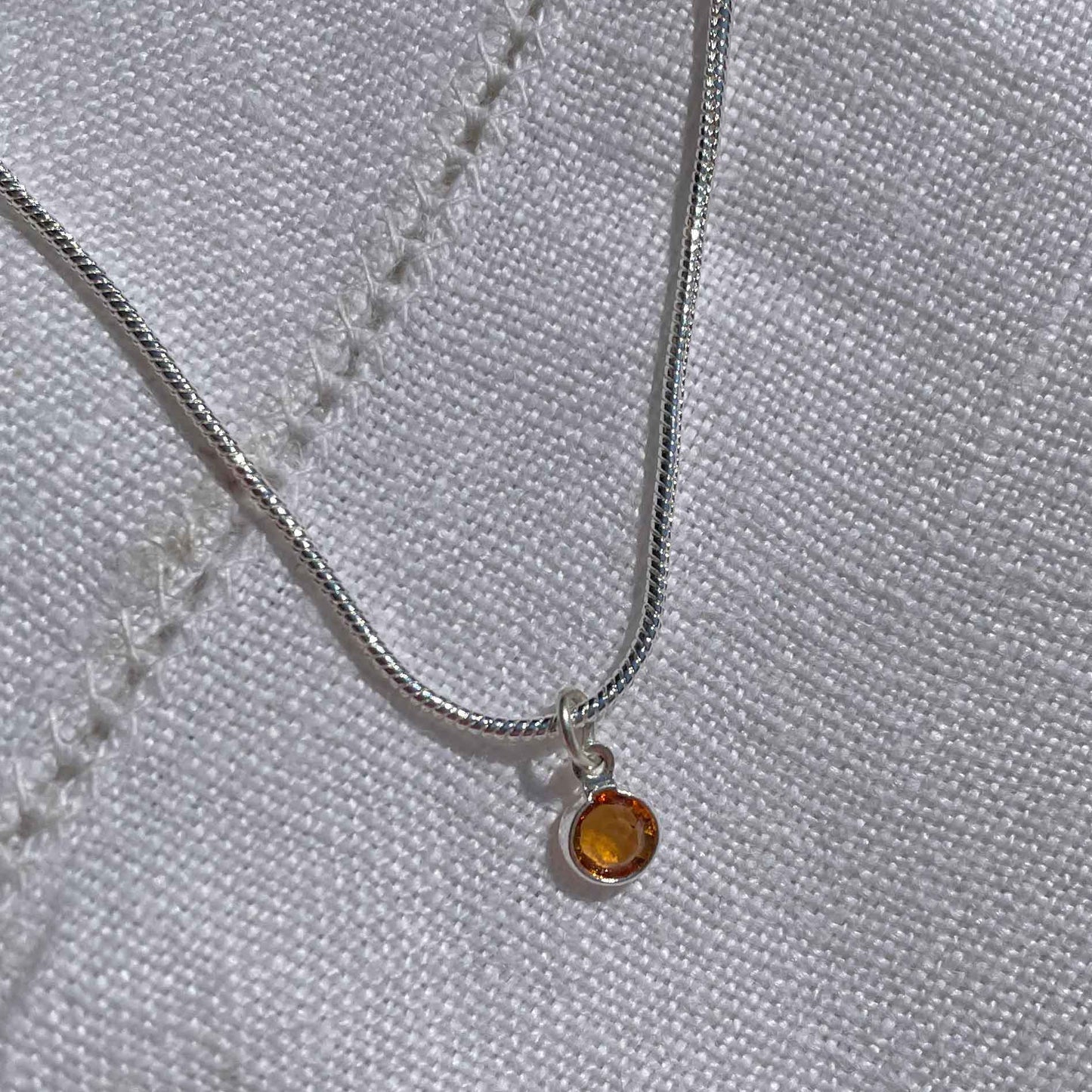 Birthstone Crystal Pendant - Silver Necklace - Welsh Language - November / Topaz