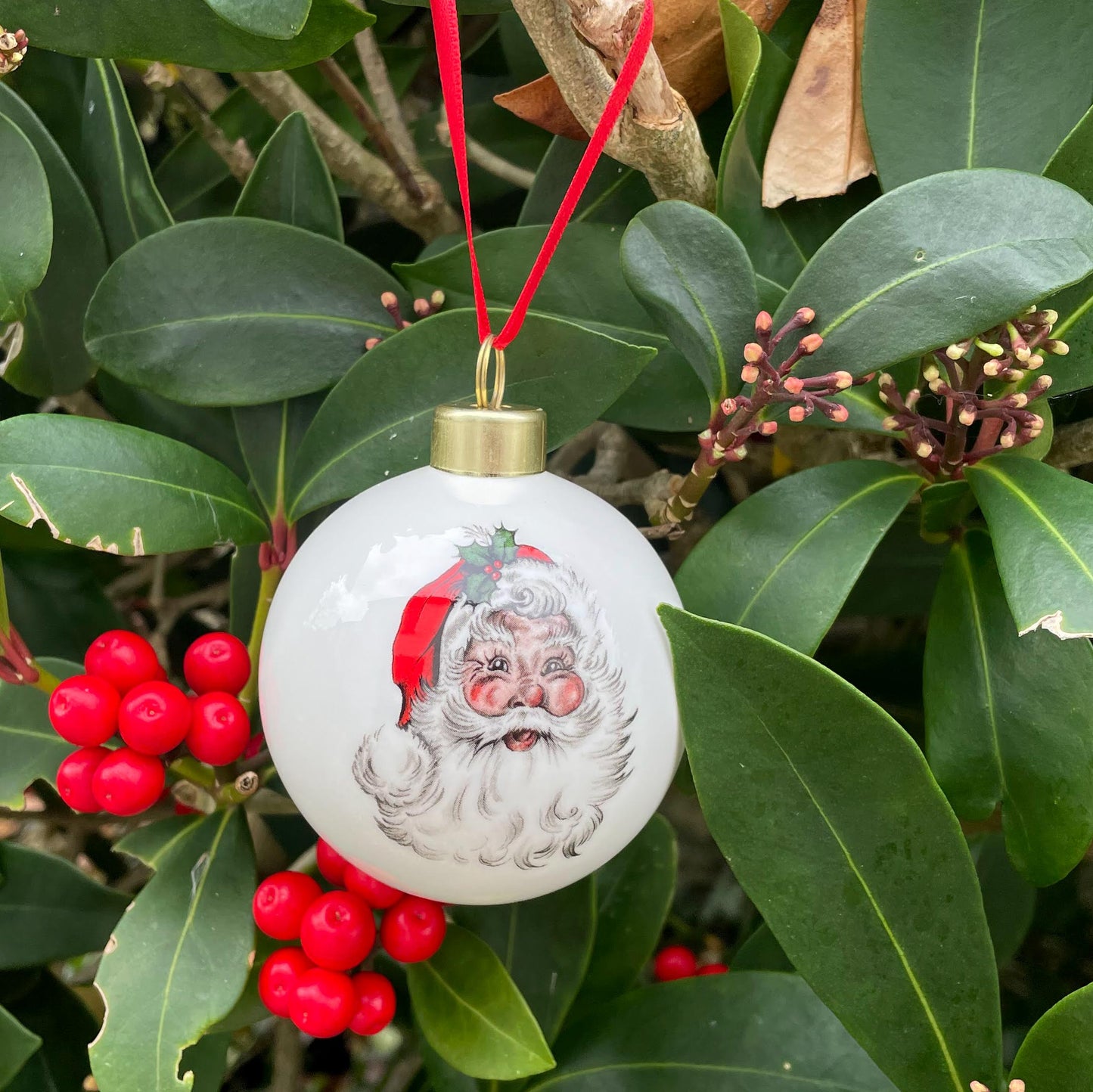 Christmas Bauble / Decoration - Sion Corn - Santa - Tyrd yma, tyrd i lawr!