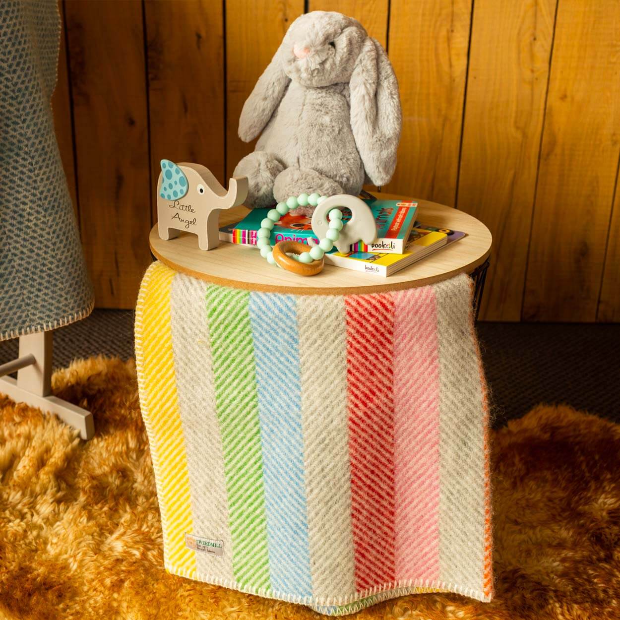 Baby Pram Blanket - New Wool - Rainbow Stripe Grey