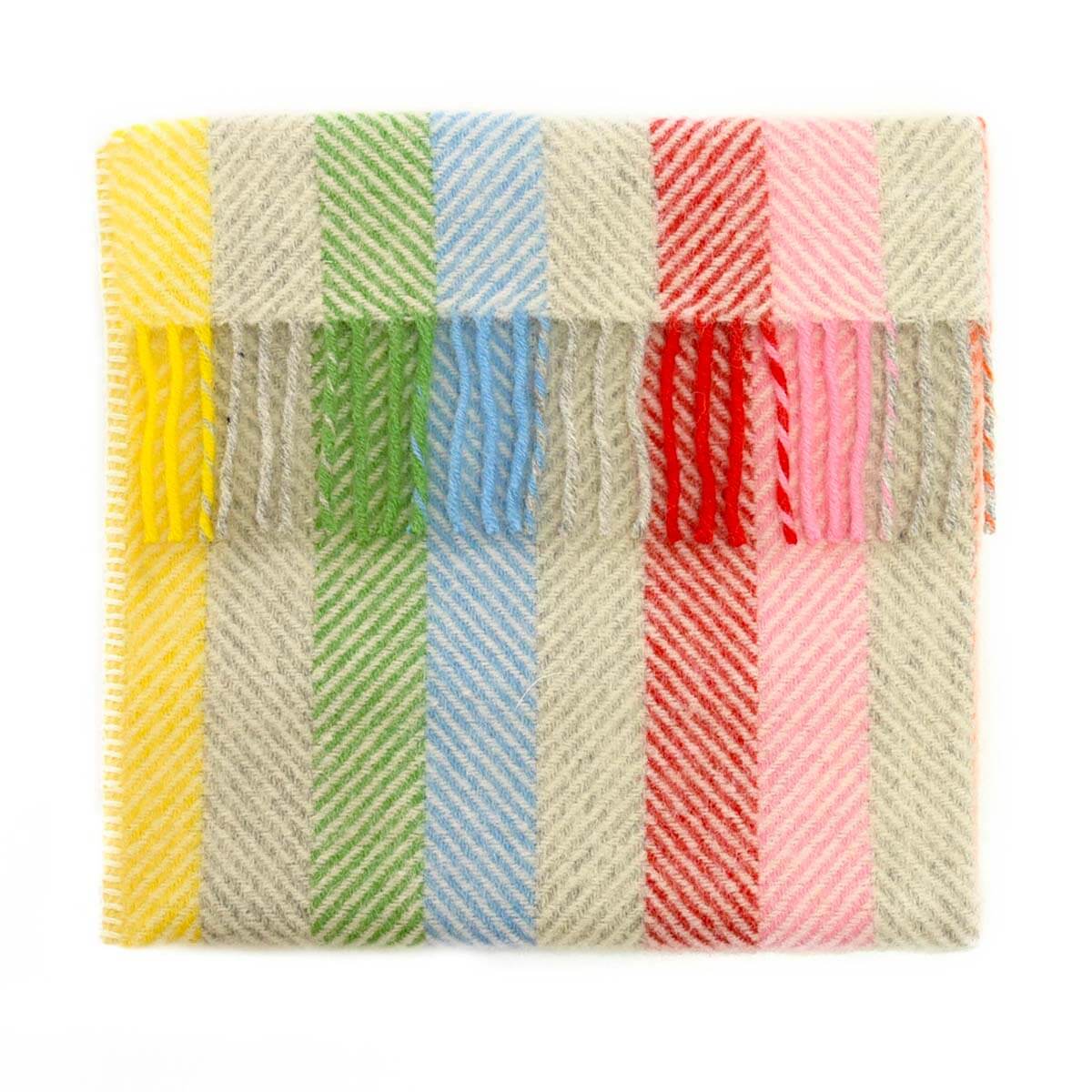 Baby Pram Blanket - New Wool - Rainbow Stripe Grey