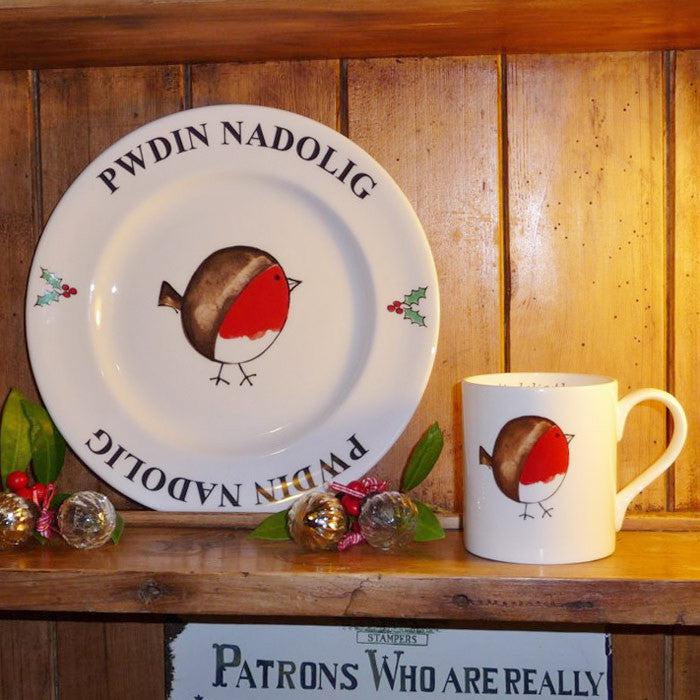 Mug - Cheeky Robin - Merry Christmas - Nadolig Llawen-Mug-The Welsh Gift Shop