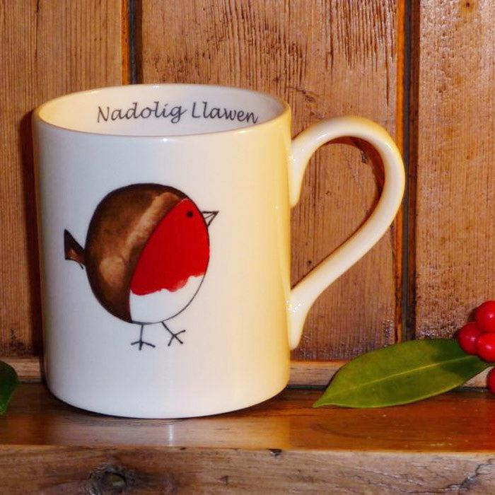 Mug - Cheeky Robin - Merry Christmas - Nadolig Llawen-Mug-The Welsh Gift Shop