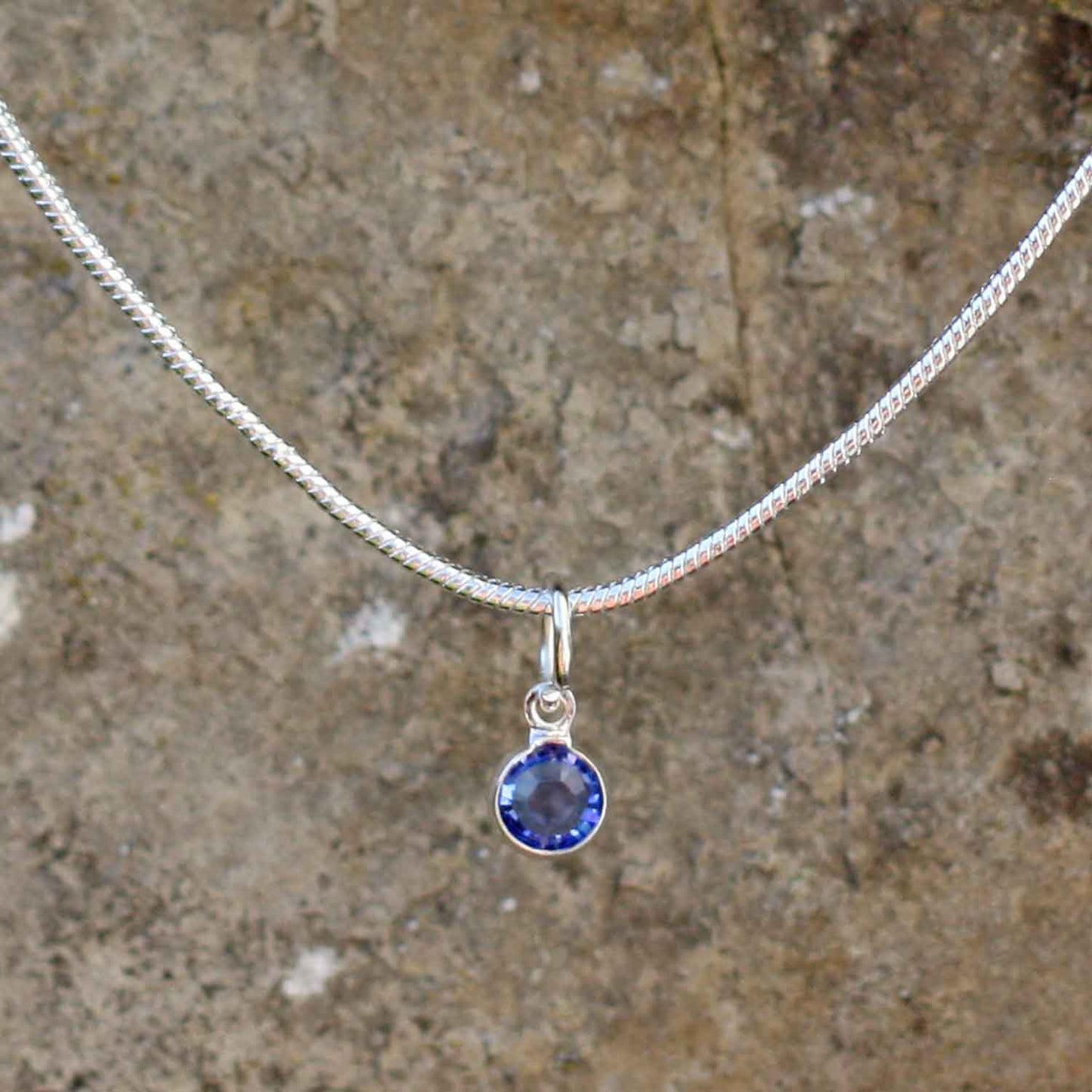Birthstone Crystal Pendant - Silver Necklace - Welsh Language - September / Sapphire