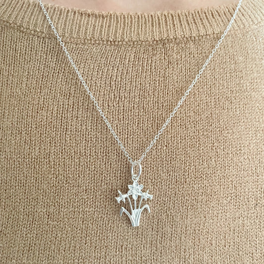 Necklace - Sterling Silver - Welsh Daffodils - 16" Chain