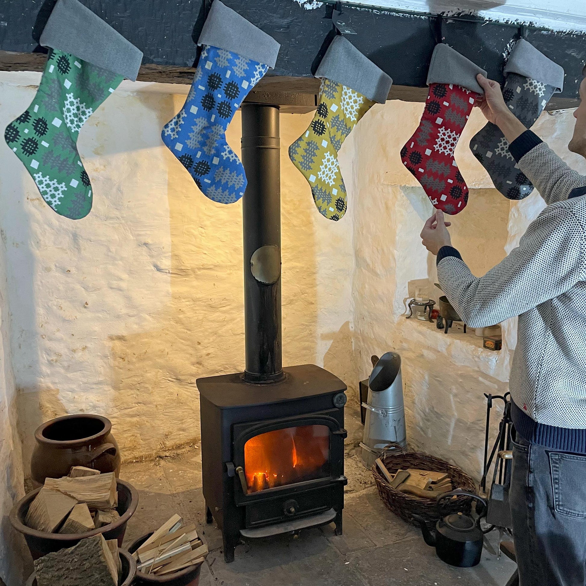 Christmas Stocking - Welsh Tapestry Print - Various Colours