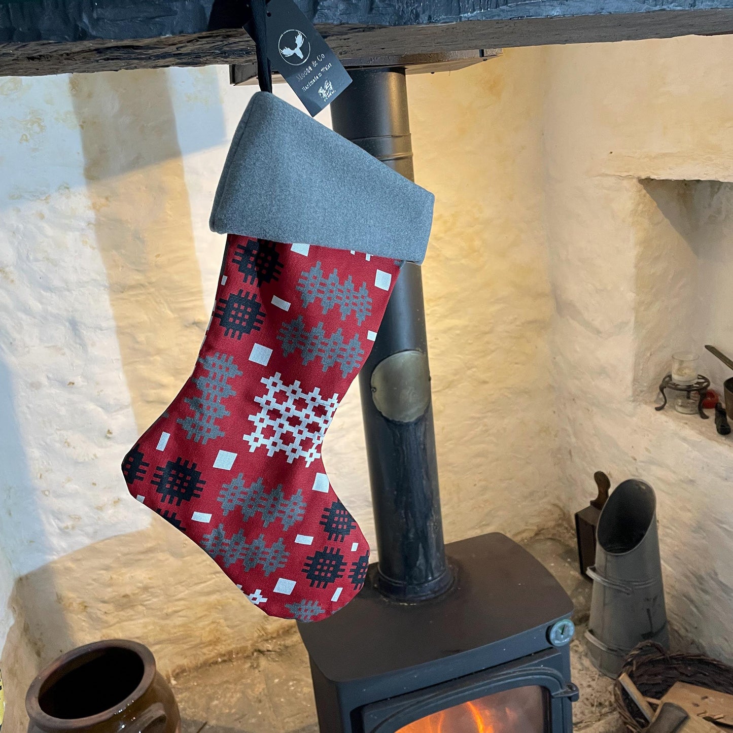 Christmas Stocking - Welsh Tapestry Print - Various Colours