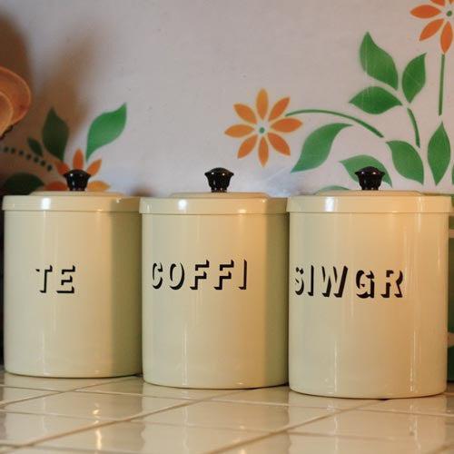 Te, Coffi and Siwgr Tins - Vintage Style - Enamel