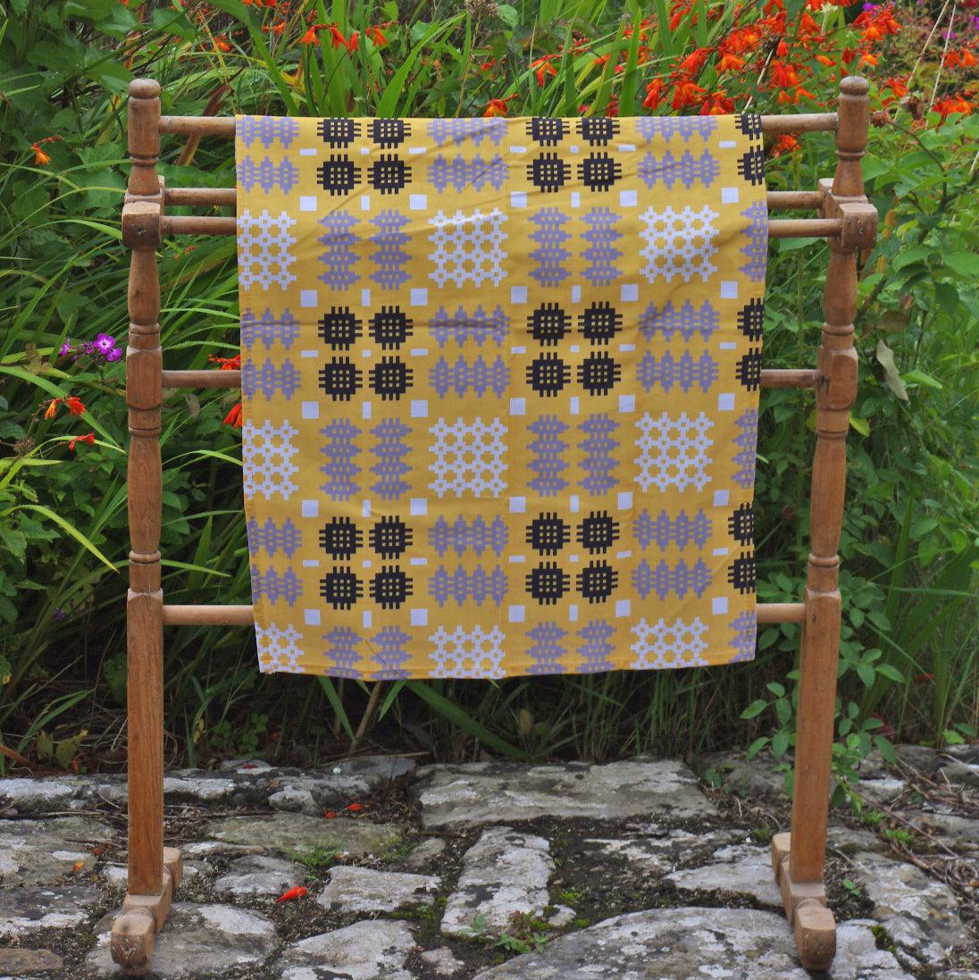 Tea Towel - Welsh Tapestry Print - Mustard Yellow