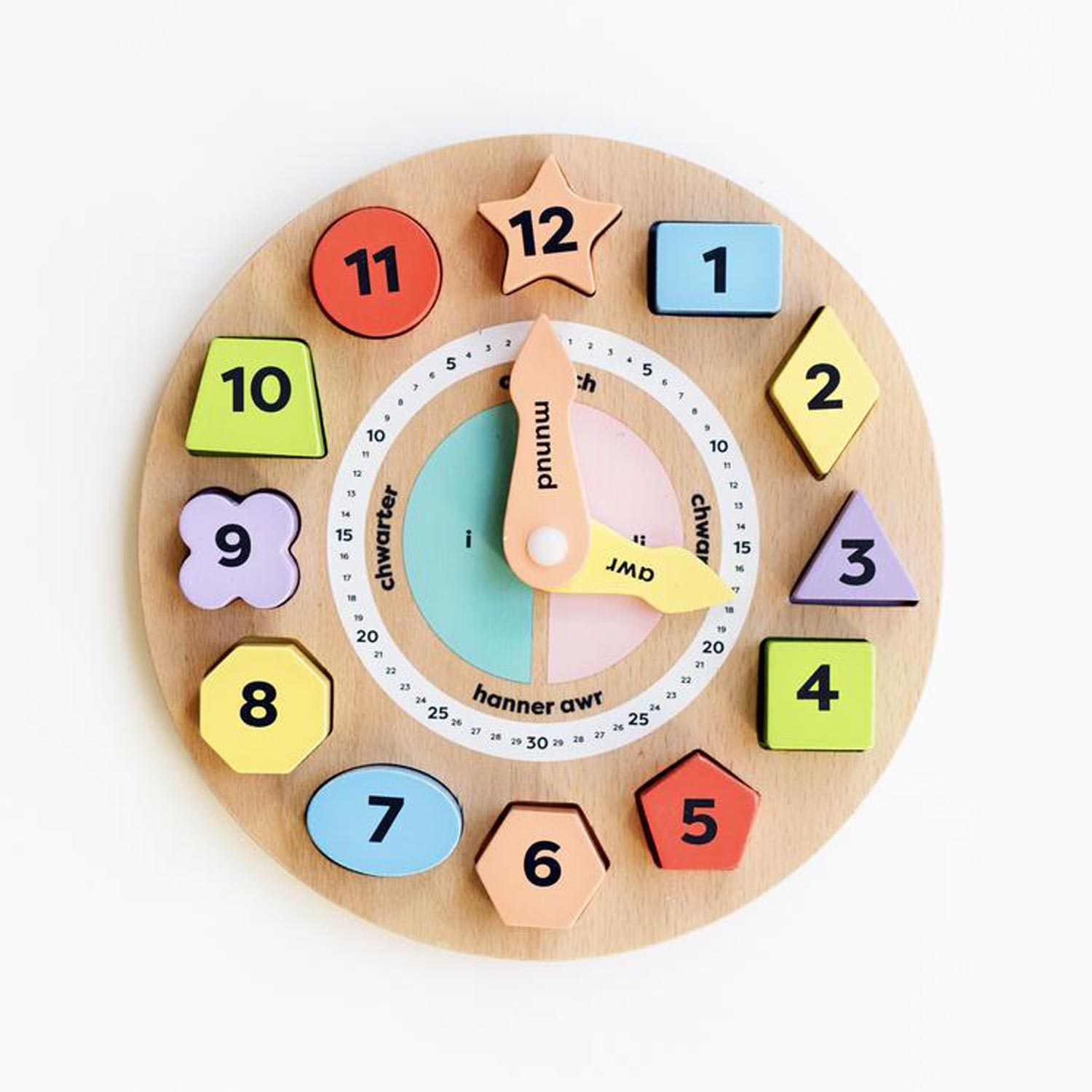 Teaching Clock Toy - Wooden - Welsh Language