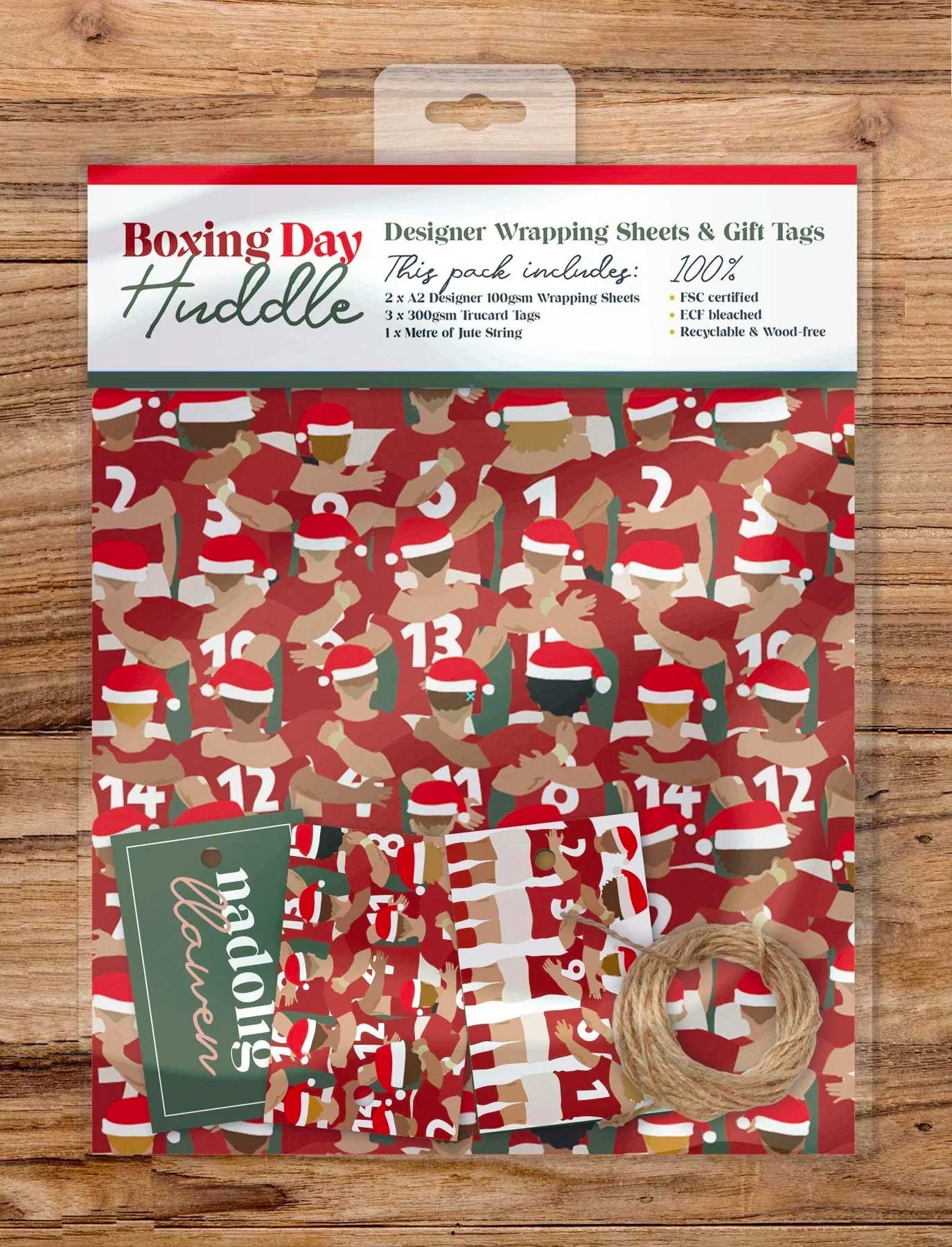 Wrapping Paper Sheets and Tags Set - Welsh Rugby - Boxing Day Huddle