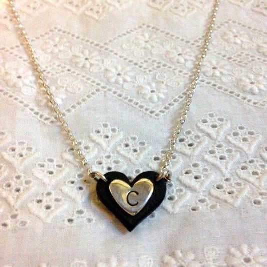 Necklace - Welsh Slate -  Small Initial Heart