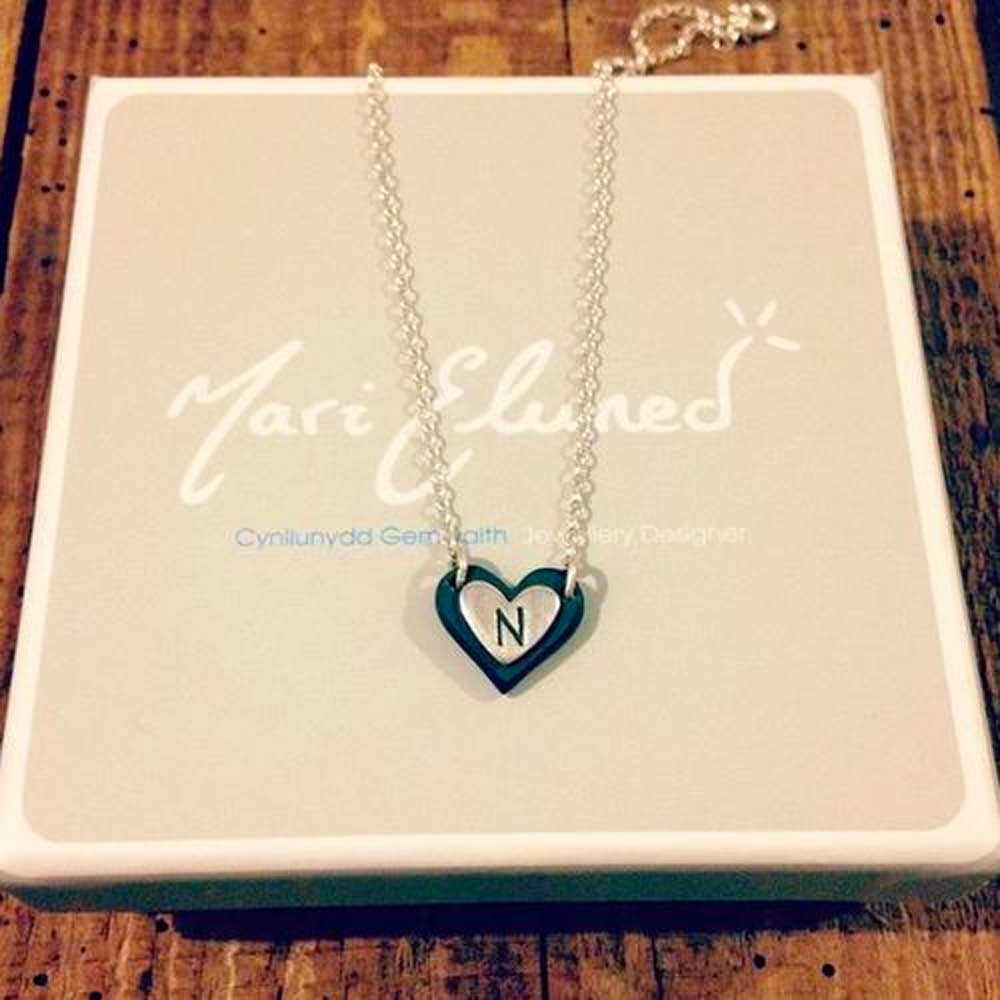 Necklace - Welsh Slate -  Small Initial Heart