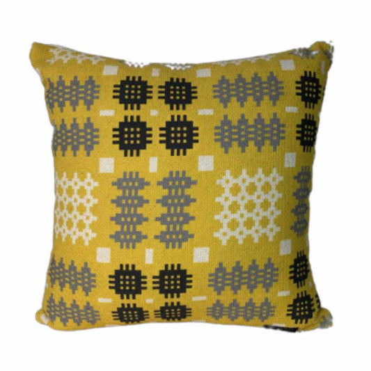 Cushion - Welsh Tapestry Print - Mustard Yellow