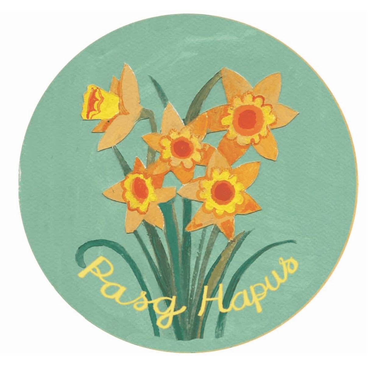 Decoration - Wooden - Pasg Hapus - Happy Easter - Daffodils