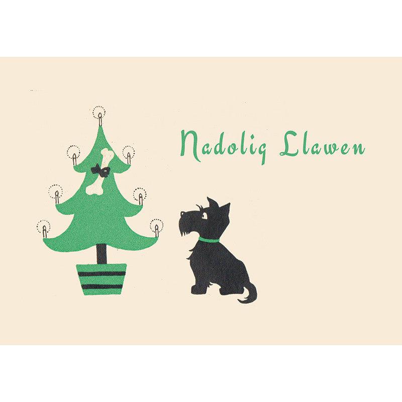 Card - Nadolig Llawen - Christmas Scottie Dog