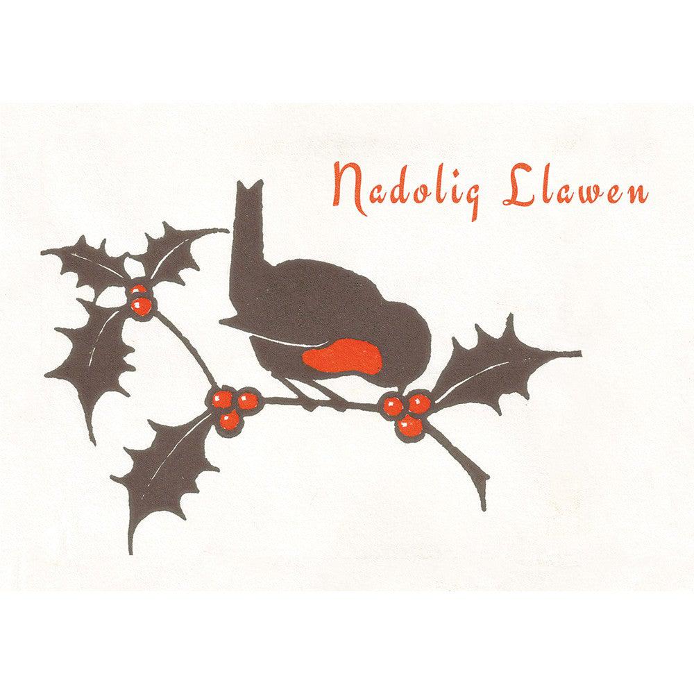 Card - Nadolig Llawen - Christmas Robin - Cream